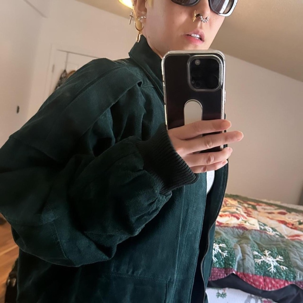 Deep Forest Green Leather Jacket View 2